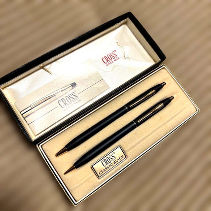 Cross Classic Black Ballpoint Pen Set featuring ballpoint pen and mechanical pencil with matte black finish and gold accents
