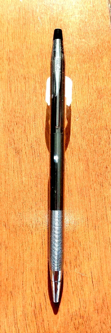 Makisu Cross ballpoint pen with stainless steel body and black ink, Made in USA engraving, imported from Japan