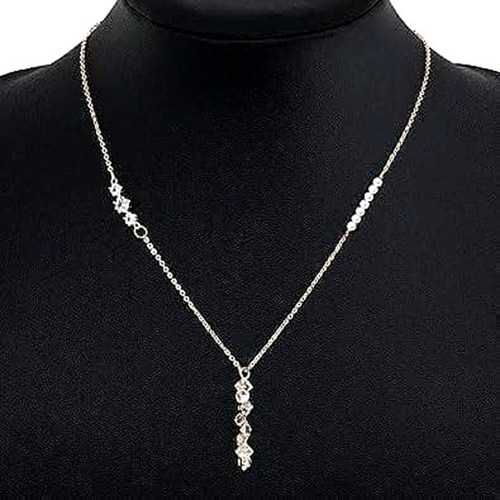 Pure Gold Finish Akoya Baby Pearl Necklace with 7 pearls and CZ stones on ladies collarbone