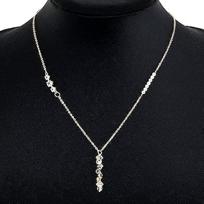 Pure Gold Finish Akoya Baby Pearl Necklace with 7 pearls and CZ stones on ladies collarbone