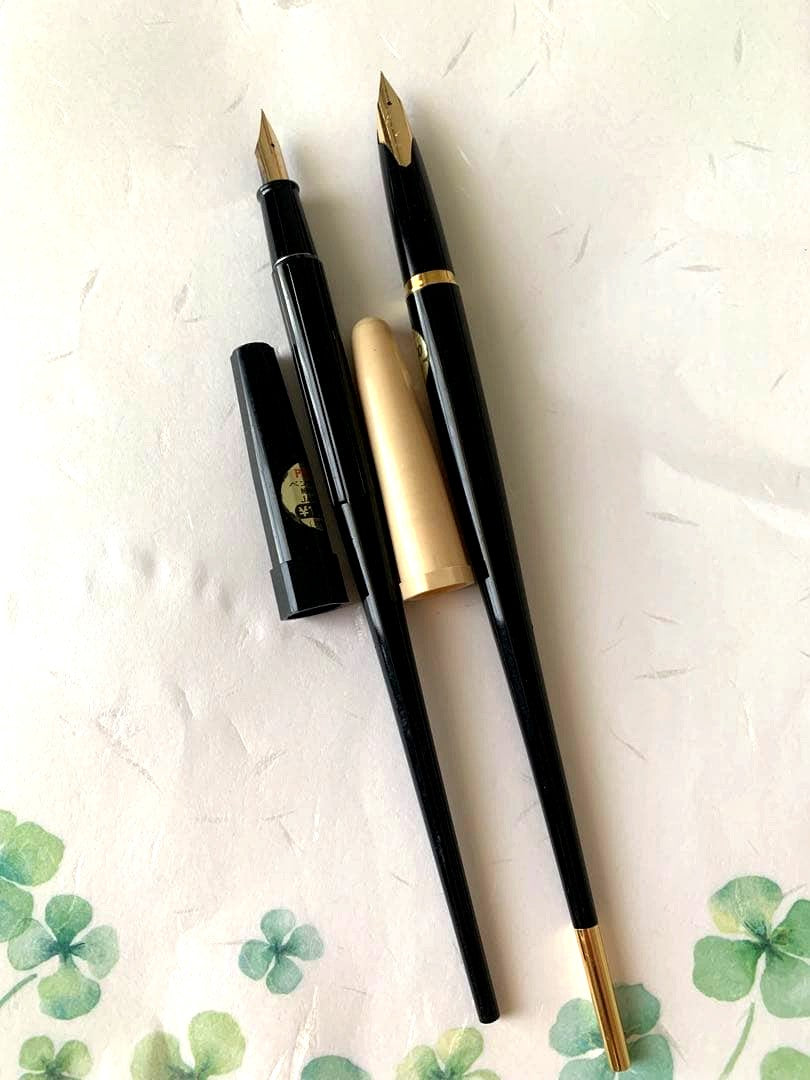 Used Pilot Desk Pen 2-piece fountain pen set with slightly tarnished tip
