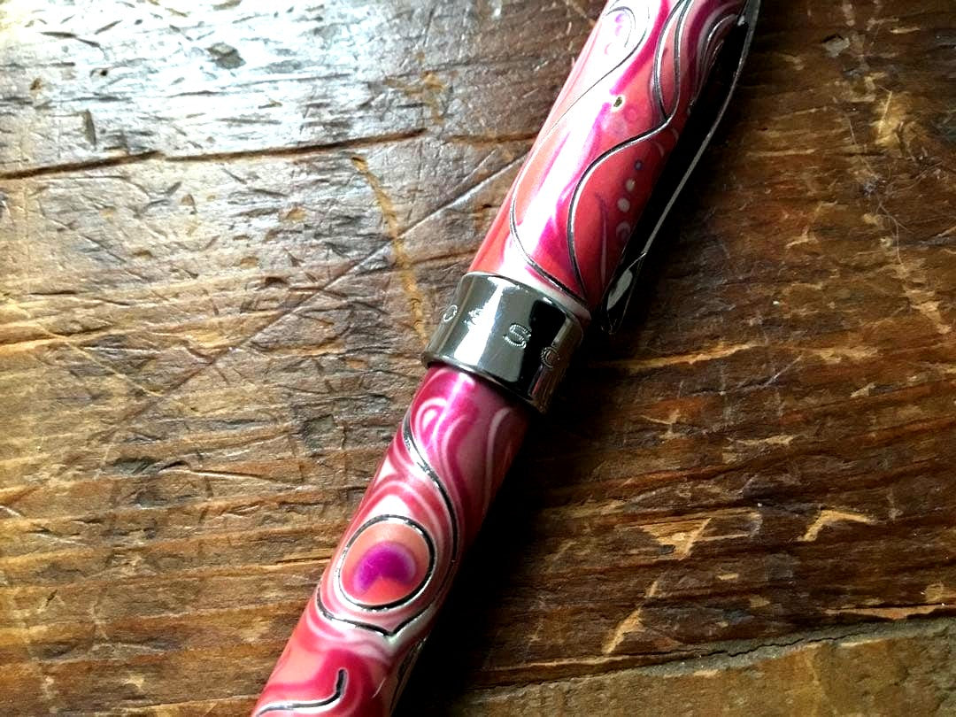 Cross marble pattern ballpoint pen in pink with twist mechanism and blue refill ink