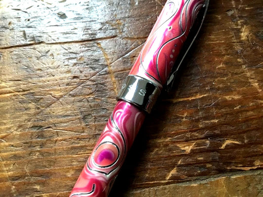 Cross marble pattern ballpoint pen in pink with twist mechanism and blue refill ink