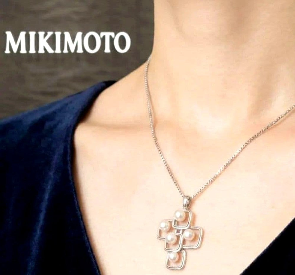 MIKIMOTO 5-row Acoya genuine pearl necklace with 0.5mm pearls and 42cm silver chain