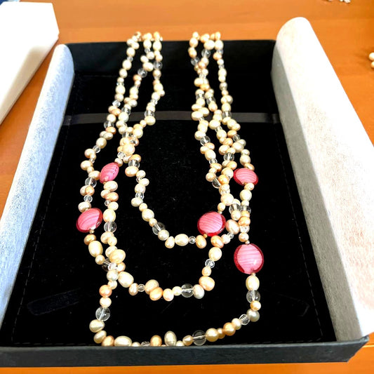Freshwater pearl and Venetian necklace set with matching earrings used once for celebration