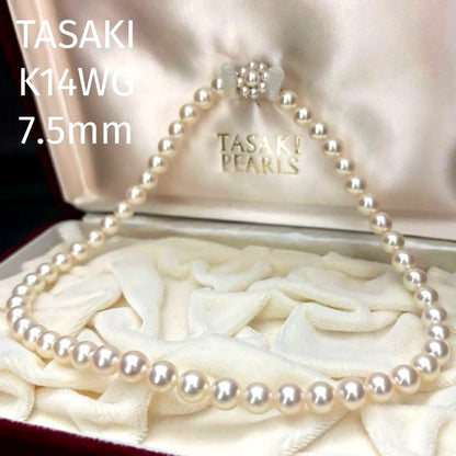 K14WG Aurora Interference Color Akoya Pearl Necklace with 7.5mm white saltwater pearls by TASAKI