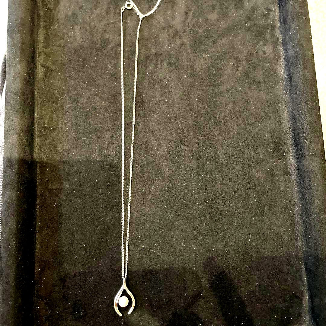 Mikimoto Silver 925 necklace with a white pearl pendant and a longer silver chain