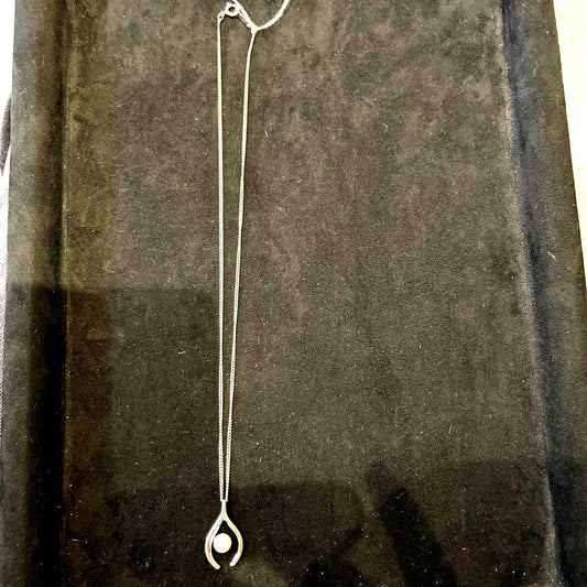 Mikimoto Silver 925 necklace with a white pearl pendant and a longer silver chain