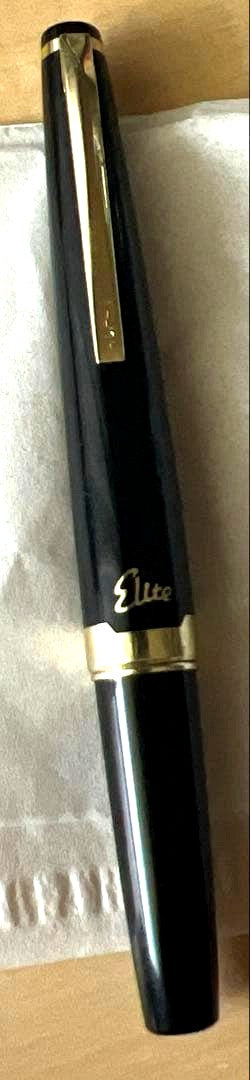 Close-up of PILOT 18k fountain pen showing gold nib and sleek design