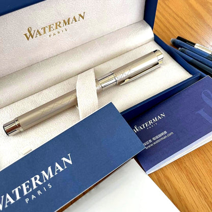 Waterman Perspective Fountain Pen in Champagne CT finish with stainless steel fine nib and France engraving