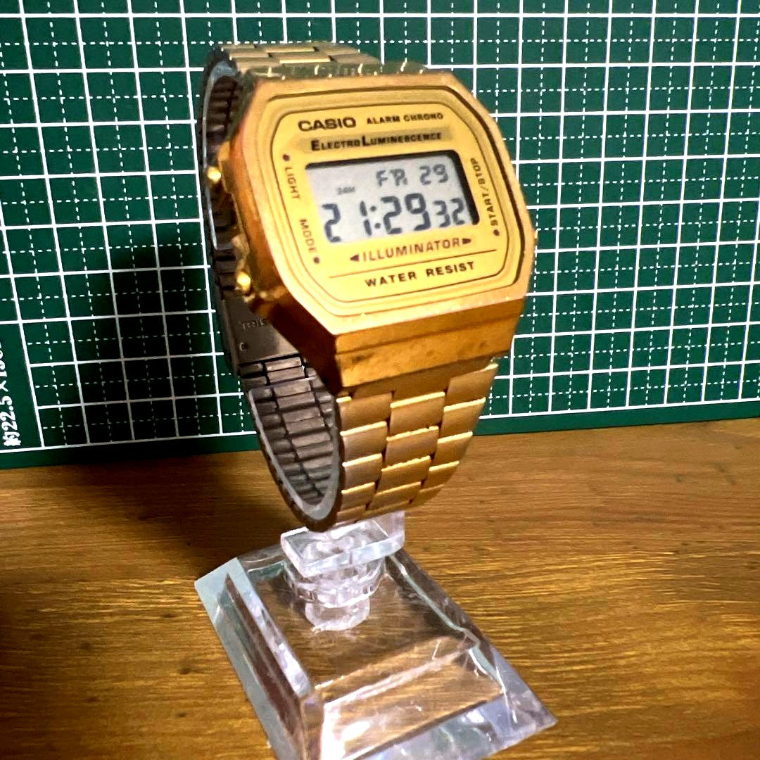 Casio A168 Gold Classic Digital Watch Model 1572 with gold band and digital display