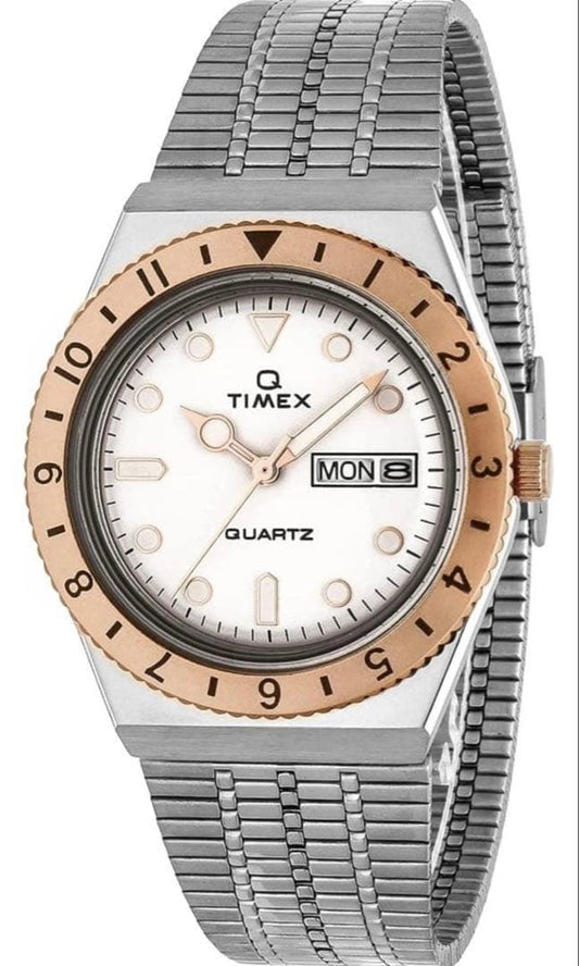 TIMEX Q Timex 36mm White Gold Quartz Men's Watch — Japanese