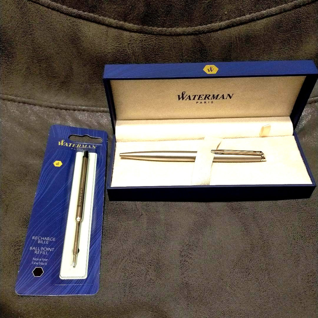 WATERMAN Metropolitan ES Satin CT ballpoint pen in silver with metal body and included refill core and case