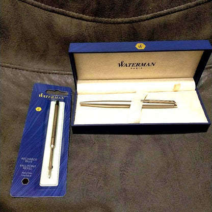 WATERMAN Metropolitan ES Satin CT ballpoint pen in silver with metal body and included refill core and case