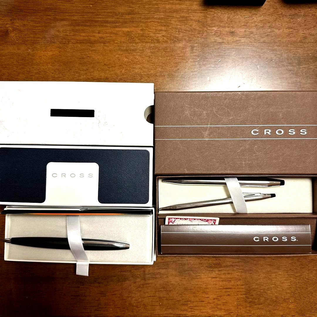 Cross Ballpoint Pen 3-piece Set with silver metal body and oil-based ink in original packaging