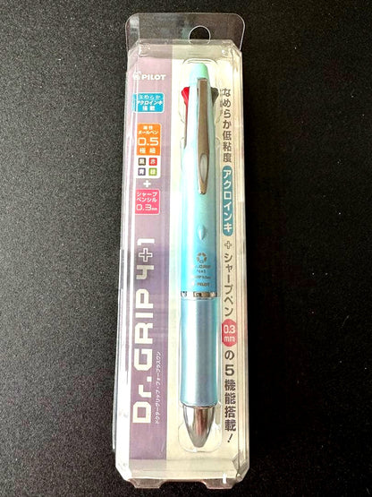 New Doctor Grip 4+1 Pilot gel ink ballpoint pen and mechanical pencil in gradient soft blue with four ink colors plus one pencil