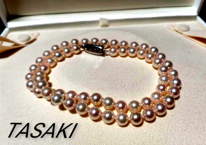 Tasaki Akoya pearl necklace with light pink pearls 6.5-7mm sized on a 45cm strand with T S brand mark