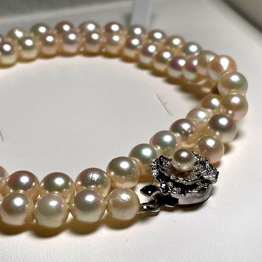 Akoya pearl necklace with 6.5-7.0mm white round pearls and silver chain, 48cm length