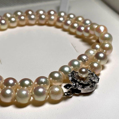 Akoya pearl necklace with 6.5-7.0mm white round pearls and silver chain, 48cm length