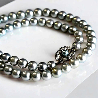 Takashi Akoya pearl necklace with 7mm gray silver pearls on a 41cm strand