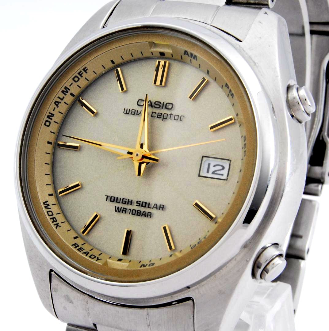 Casio Wave Ceptor WVQ-110DJ solar radio wave watch with champagne gold dial and full-metal body