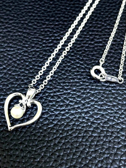 MIKIMOTO Silver925 necklace with heart-shaped pearl pendant on a 40 cm chain