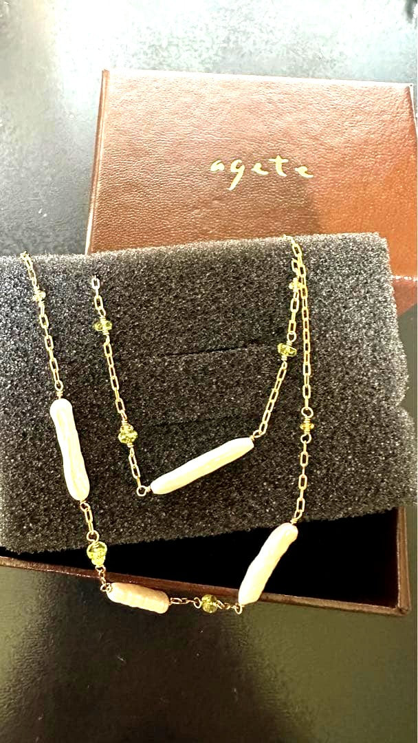 agete K10 authentic pearl bracelet with 10 karat gold chain and white pearls 17 cm length