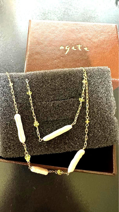 agete K10 authentic pearl bracelet with 10 karat gold chain and white pearls 17 cm length
