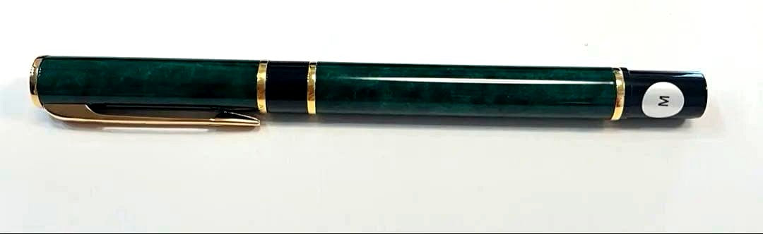 WATERMAN LeRoure fountain pen in green resin with gold nib shown from side angle