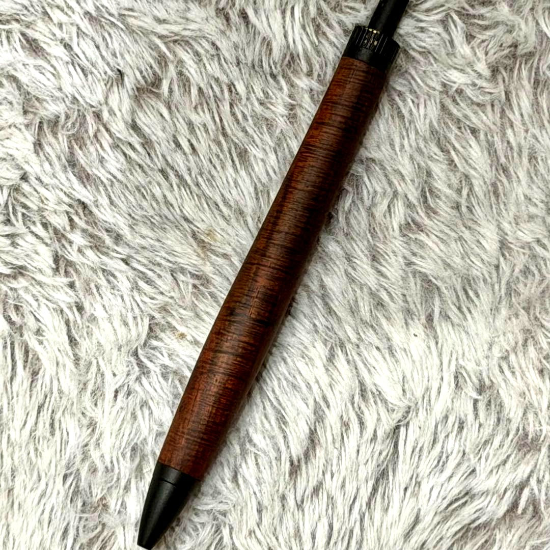 Siamese Rosewood pen with wood grain finish and micro-chatoyance, showing lacquer and shell accent options