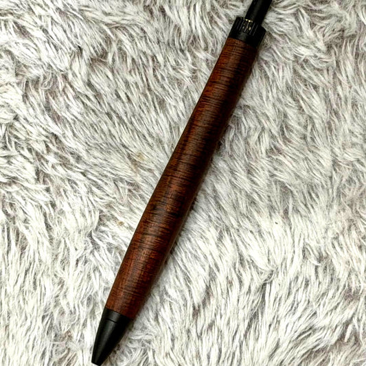 Siamese Rosewood pen with wood grain finish and micro-chatoyance, showing lacquer and shell accent options