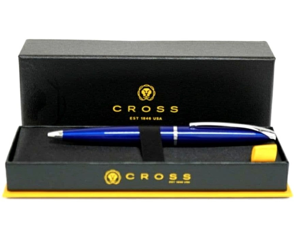 Cross Blue ballpoint pen with silver accents and dedicated blue case on white background