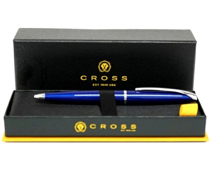 Cross Blue ballpoint pen with silver accents and dedicated blue case on white background