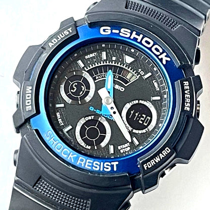 Casio G-Shock AW-591 shock resistant watch with digital and analog display, black resin band