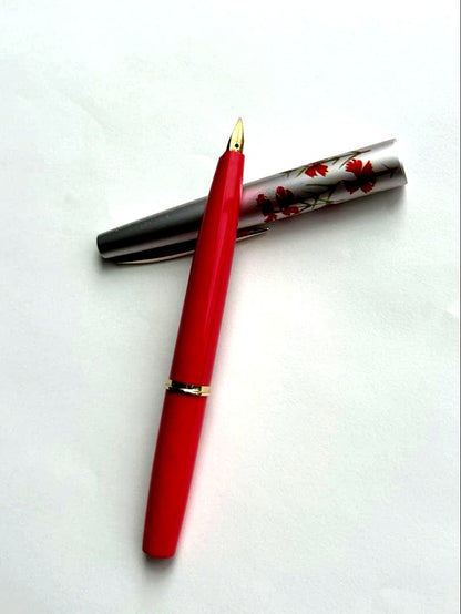 Close-up of PILOT Fountain Pen Model 14K-585 with gold nib and black barrel
