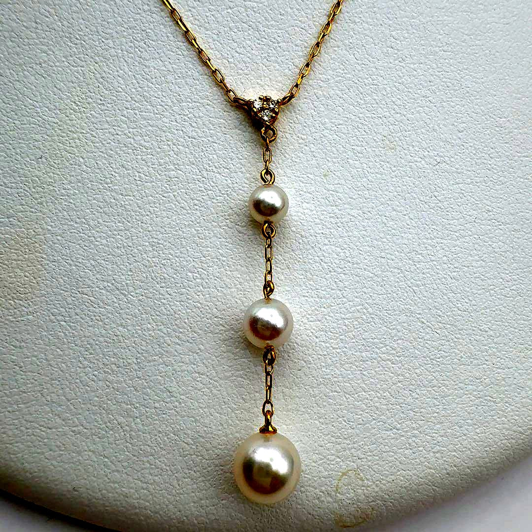 Mikimoto Necklace k18 featuring 4.7-7.2mm pearls, 39.5cm length, displayed on a white background