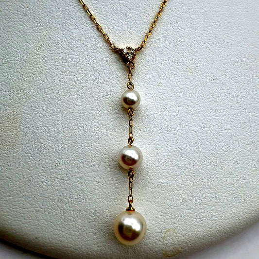 Mikimoto Necklace k18 featuring 4.7-7.2mm pearls, 39.5cm length, displayed on a white background