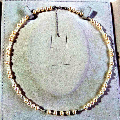 K18WG Akoya Pearl Baby Pearl and Akoya Keshi Pearl Necklace with white pearls and adjustable clasp