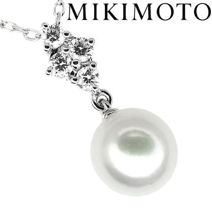 Mikimoto K18WG necklace featuring a 7.5mm pearl and small diamond on a 38cm white gold chain
