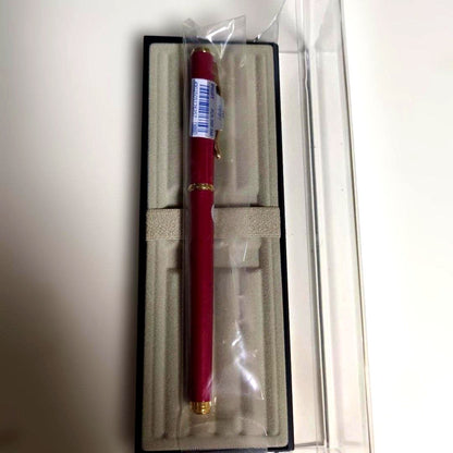 Red metal Pilot FCA-53R-RM fountain pen with included case on white background