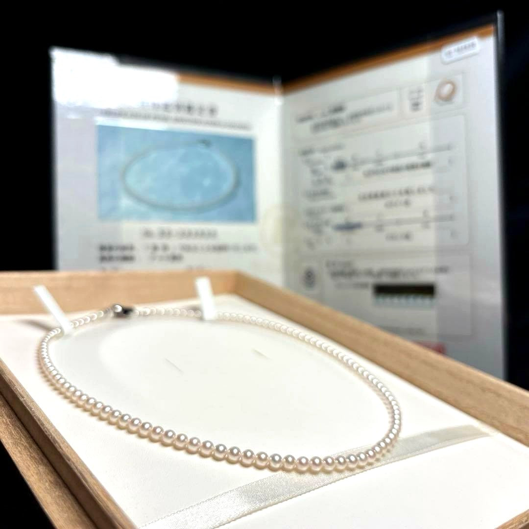 Aurora Rainbow Akoya Pearl necklace with 3.5-4.0mm round white pearls and SILVER stamp, approx 41cm long