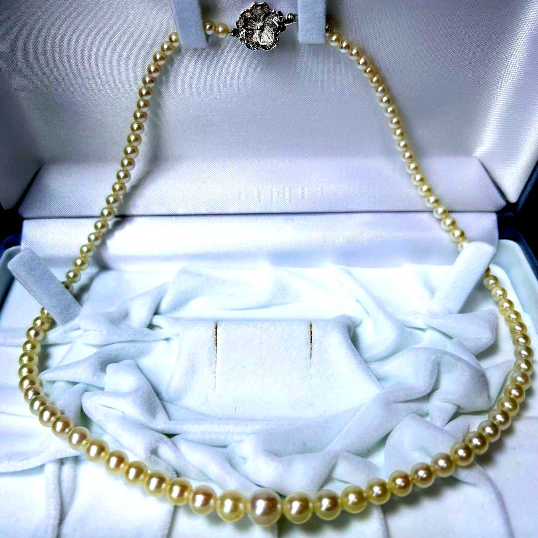 Akoya pearl necklace featuring gradation pearls sized 7.6 to 3.4 mm, 45 cm (17.7 in) length