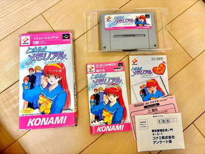 Tokimeki Memorial Legend Tree game box and manual for KONAMI SNES 1994 with questionnaire form included