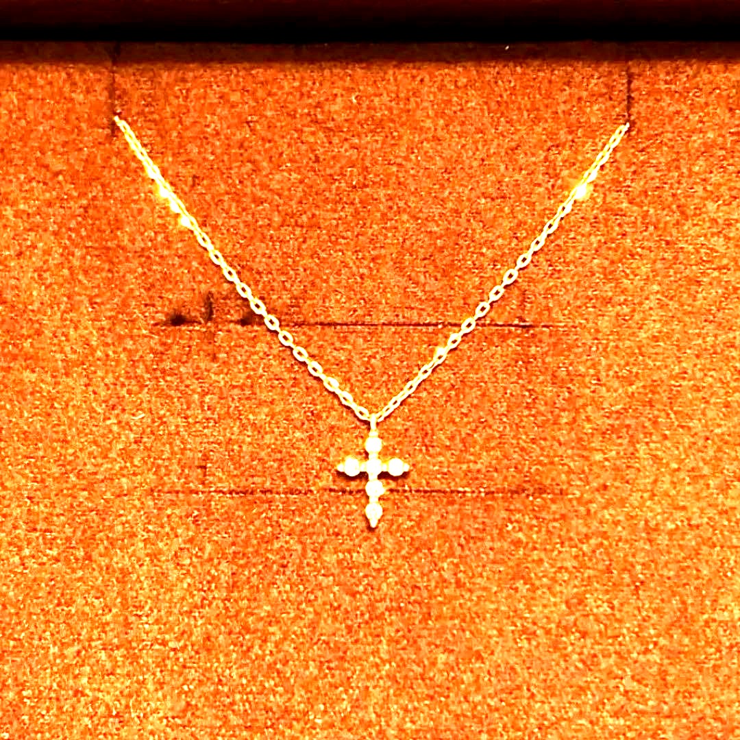 Law agete K10 yellow gold diamond cross motif necklace with 0.03ct diamonds and 40cm chain