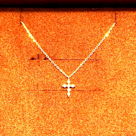 Law agete K10 yellow gold diamond cross motif necklace with 0.03ct diamonds and 40cm chain