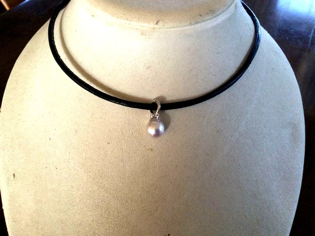 New Akoya genuine 8mm pearl pendant necklace with 3mm K18 gold chain 42cm long