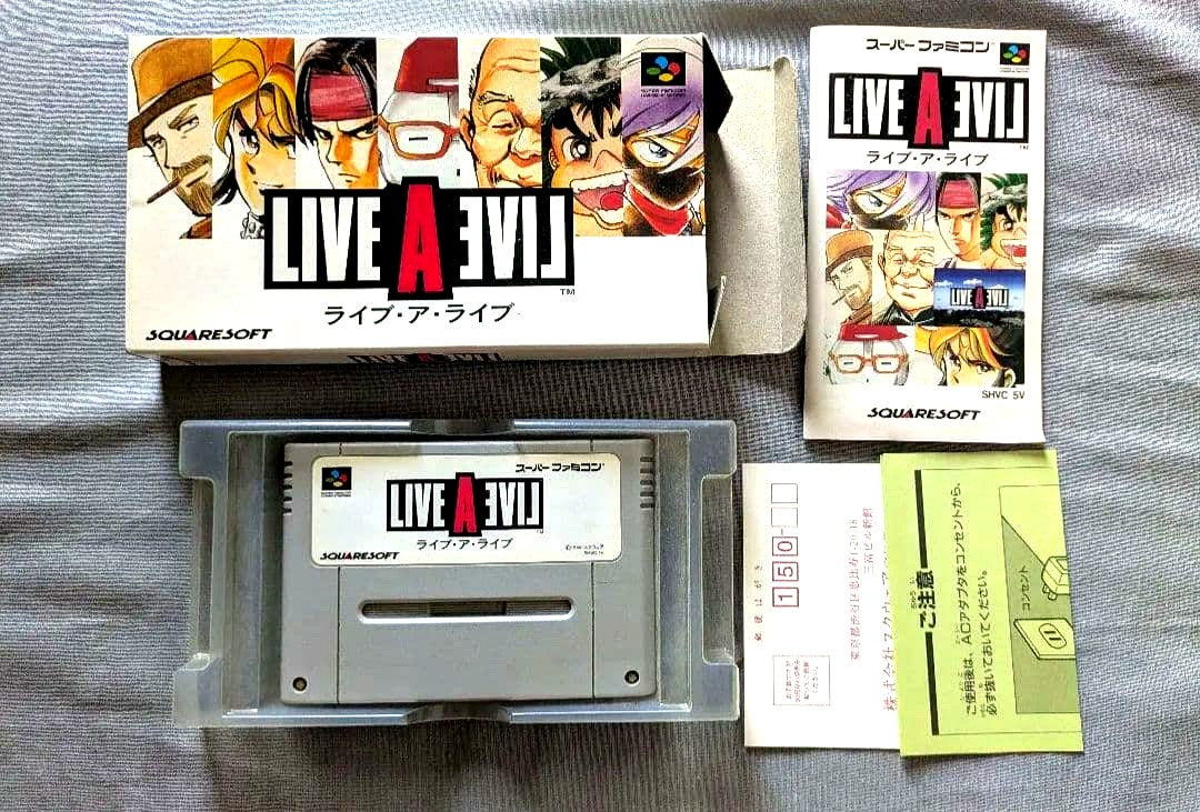 LIVE A LIVE Super Famicom game cartridge with box and manual by SquareSoft in used condition