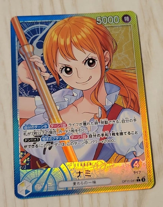 Wano One Piece Ace Leader Parallel Card featuring Nami with special attribute and 5000 power