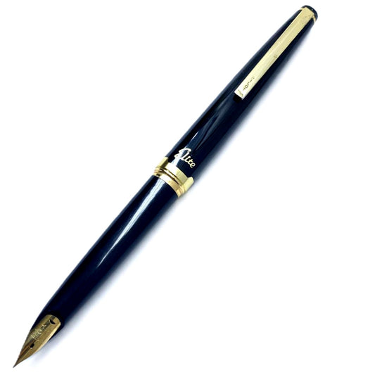 PILOT Elite Fountain Pen with 18K-750 fine tip, sleek black body, and polished gold accents