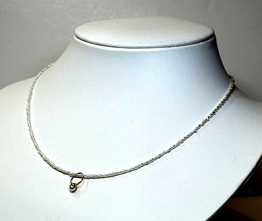 Akoya Bead Baby Ring Top K18 necklace with 1.5-2mm beads and 3.5mm 18K gold ring pendant on 41.5cm chain